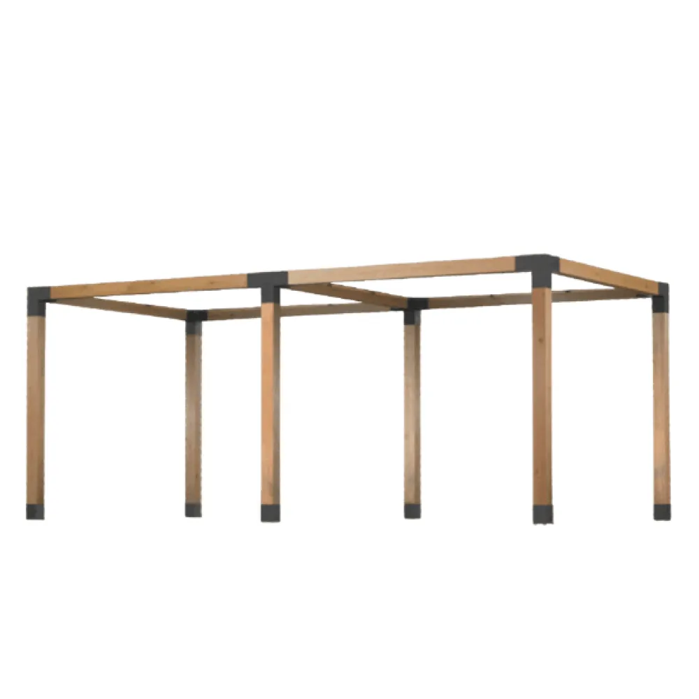 İki Bölümlü Üstü Açık Kendin Yap Pergola - 9x9 Kalas Geniş alanlar için tasarlanmış iki bölümlü, üstü açık minimalist tasarımlı 9x9 çam kalaslı kendin yap pergola sistemi