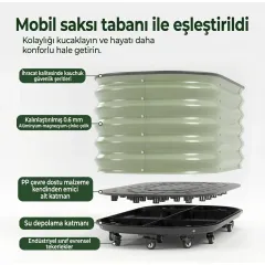 Tekerlekli Tabanlı Bahçe Yatağı - Sebze Yatağı - 210x42x43 Tekerlekli Tabanlı Bahçe Yatağı - Sebze Yatağı - 210x42x43