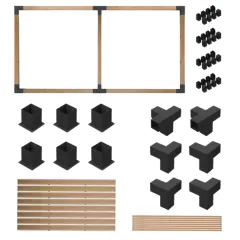 İki Bölümlü Üstü Açık Kendin Yap Pergola - 9x9 Kalas Geniş alanlar için tasarlanmış iki bölümlü, üstü açık minimalist tasarımlı 9x9 çam kalaslı kendin yap pergola sistemi